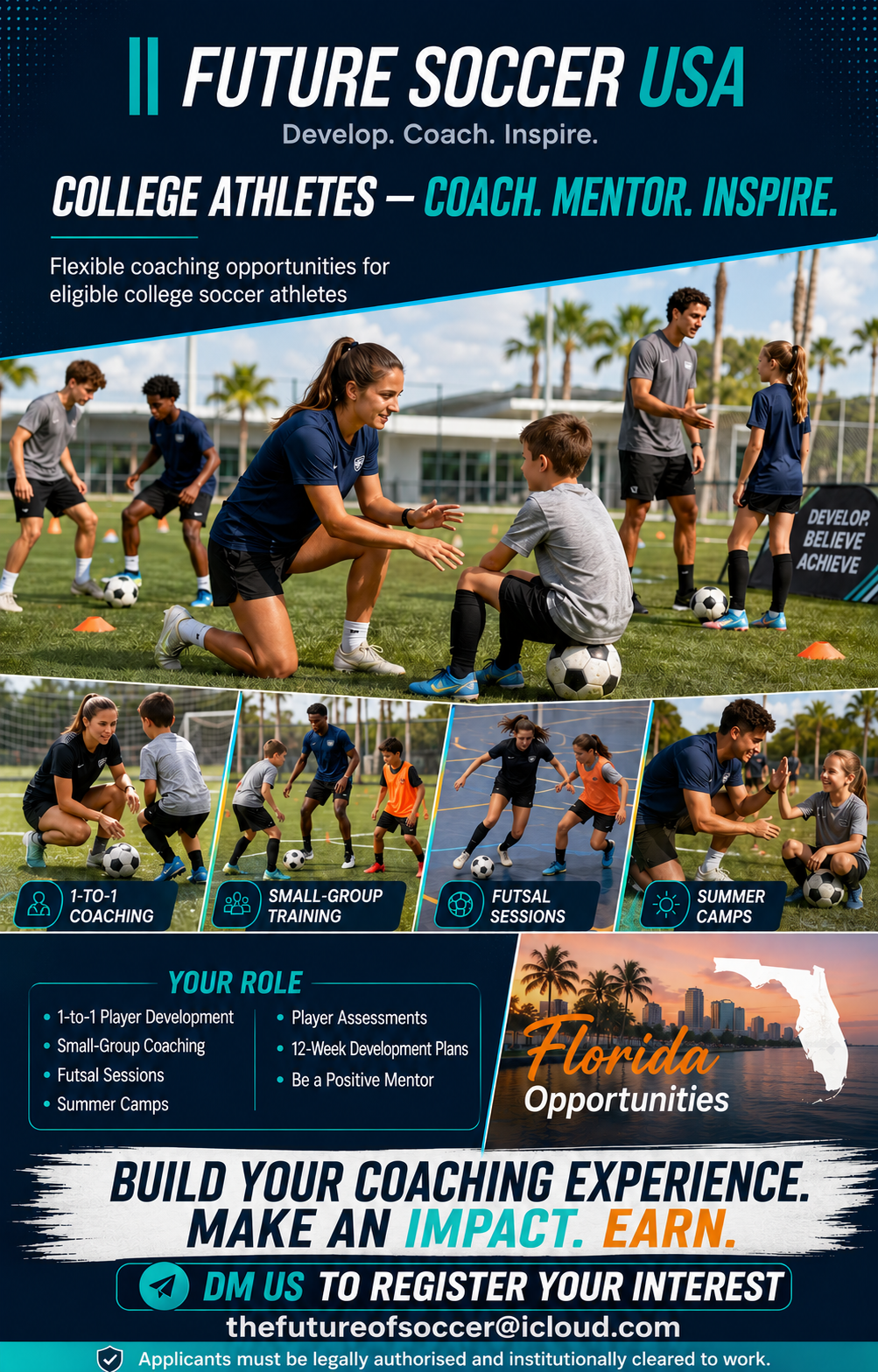 College soccer athletes coaching and mentoring young players